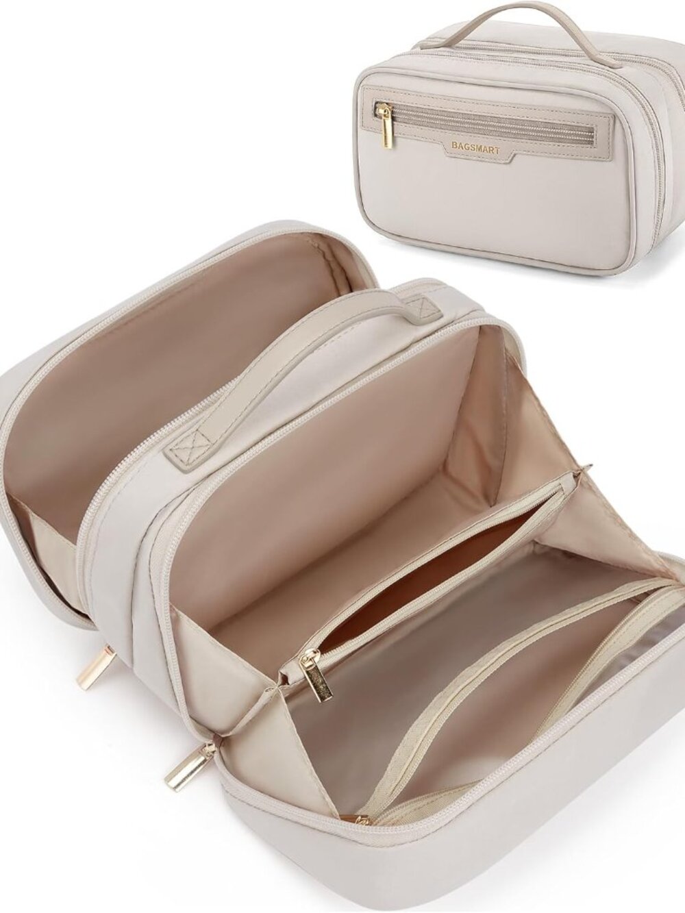 BAGSMART Travel Makeup Bag, Large, Warm Gray, NWT